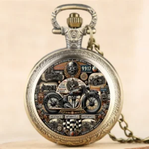 Zegarek kieszonkowy z motywem motocykla w stylu vintage Bronze