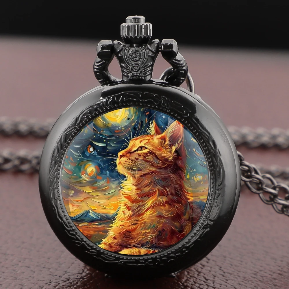 Zegarek kieszonkowy z naszyjnikiem śpiący kot Van Gogh Kolba