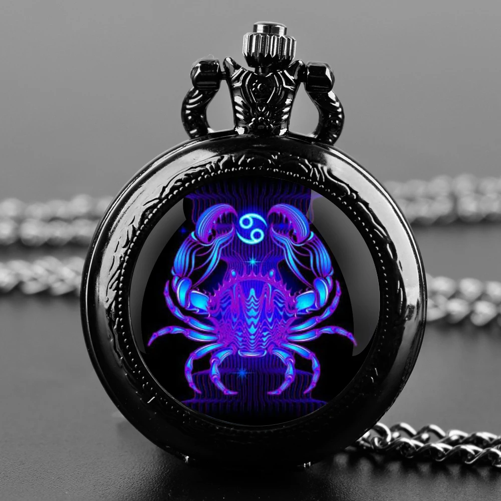 Zegarek kieszonkowy z naszyjnikiem – 12 znaków zodiaku, vintage kwarcowy 07