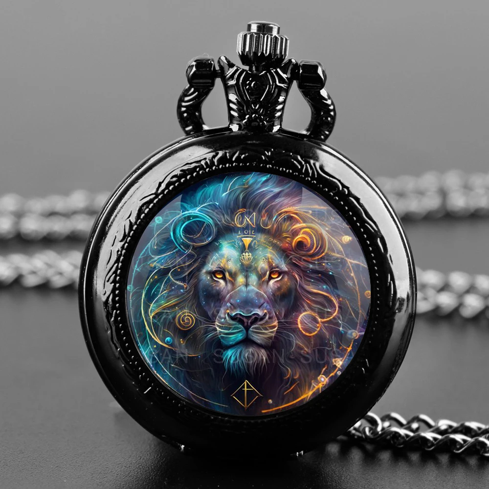 Zegarek kieszonkowy z naszyjnikiem – 12 znaków zodiaku, vintage kwarcowy 08