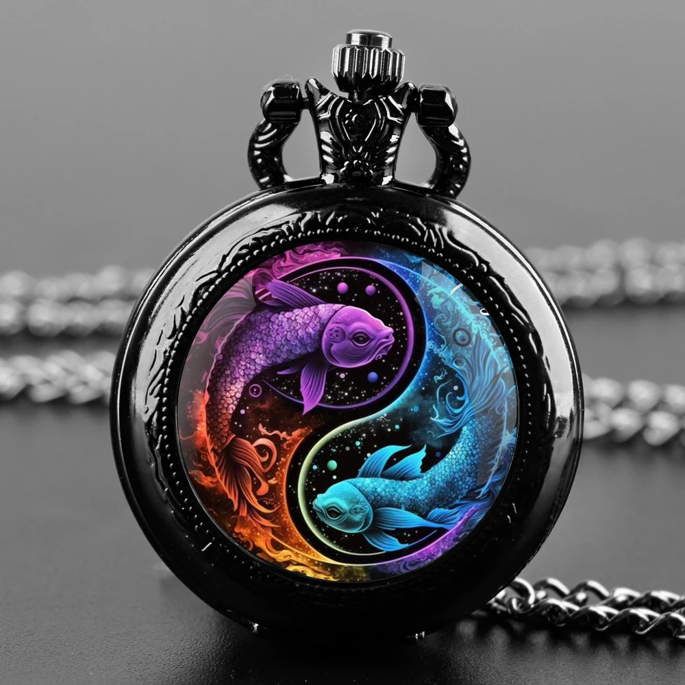 Zegarek kieszonkowy z naszyjnikiem – 12 znaków zodiaku, vintage kwarcowy 09
