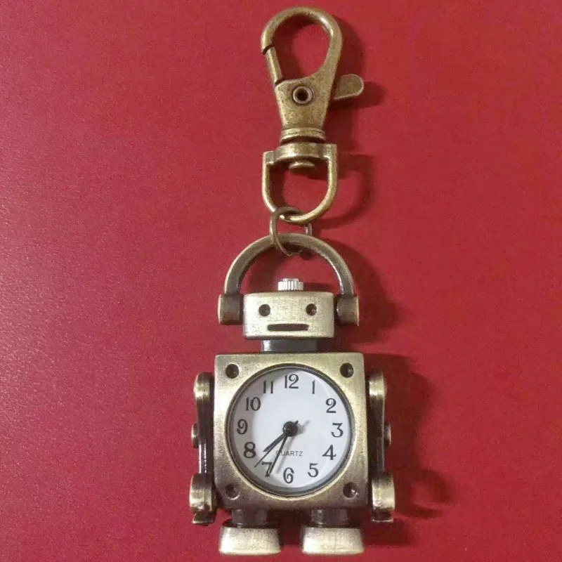 Zegarek kieszonkowy w kształcie robota, vintage wisiorek i brelok Szary