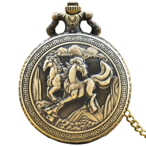 Zegarek kieszonkowy steampunk z motywem konia na łańcuszku Bronze