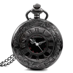 Zegarek kieszonkowy w stylu steampunk z łańcuszkiem Czarny