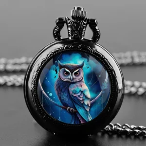 Zegarek kieszonkowy steampunk z motywem sowy Czarny
