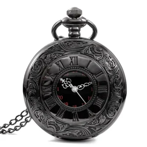 Zegarek kieszonkowy steampunk vintage cyfry rzymskie na łańcuszku Czarny