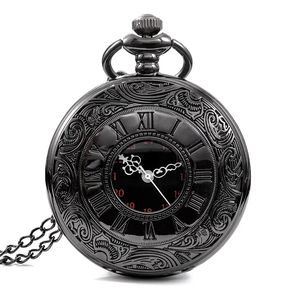 Zegarek kieszonkowy steampunk vintage cyfry rzymskie na łańcuszku Czarny