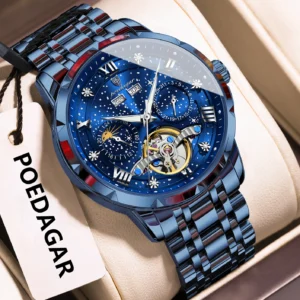 Zegarek męski automatyczny POEDAGAR z tourbillonem Niebieski