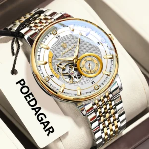 Zegarek męski automatyczny POEDAGAR z mechanizmem tourbillon i bransoletą ze stali 1416 złoto białe