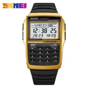 Zegarek męski cyfrowy Skmei 2255 w stylu retro kalkulator Złoty