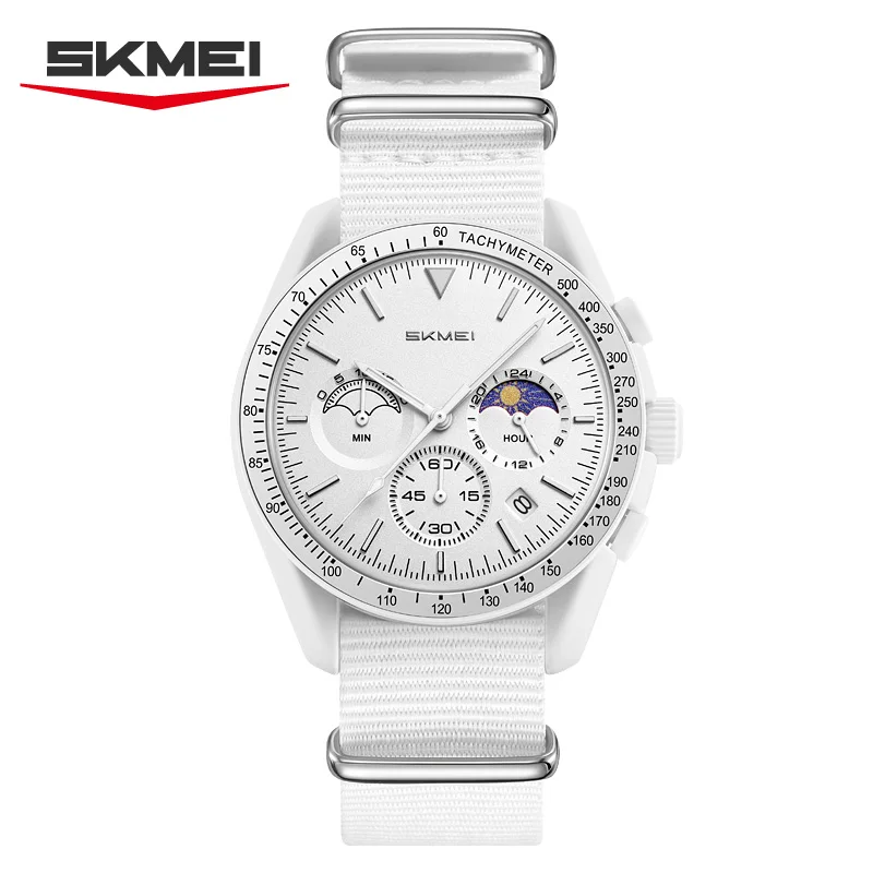 Zegarek męski SKMEI 9392 - chronograf na nylonowym pasku Biały