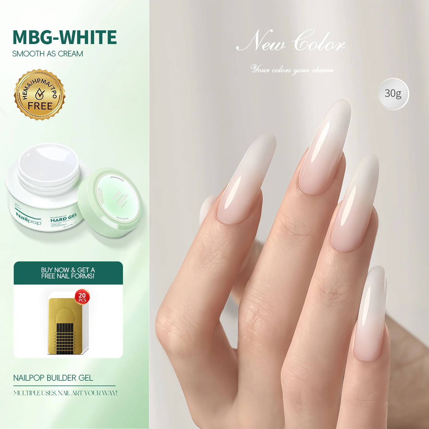 Żel budujący HEMA-FREE Nailpop 30 g do przedłużania paznokci Biały