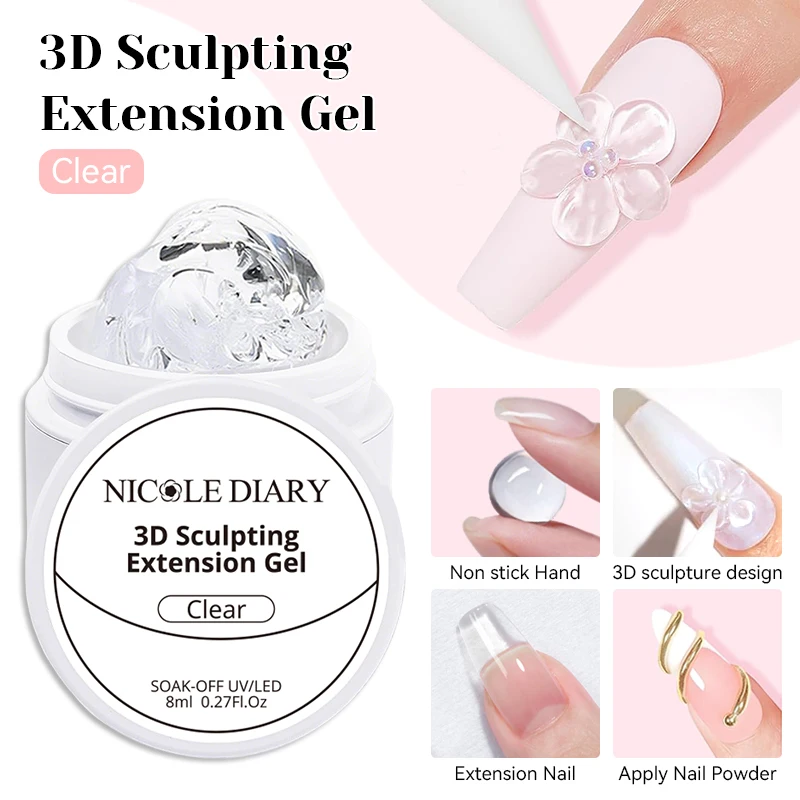 Żel budujący do paznokci NICOLE DIARY - biały, nieprzywierający 3D Clear