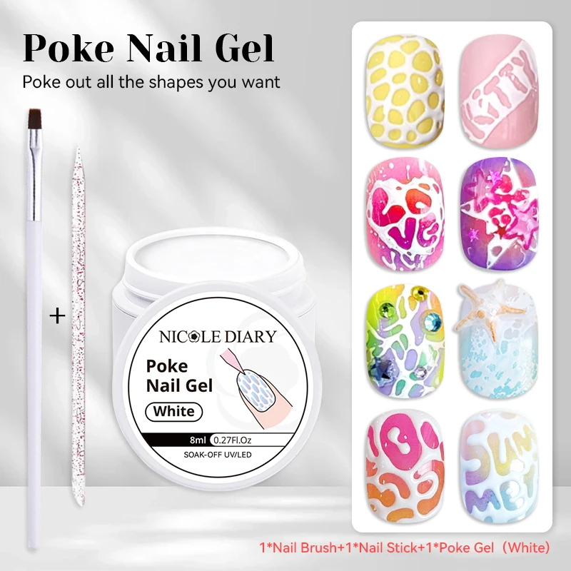 Żel budujący do paznokci NICOLE DIARY - biały, nieprzywierający 3D Poke gel set01