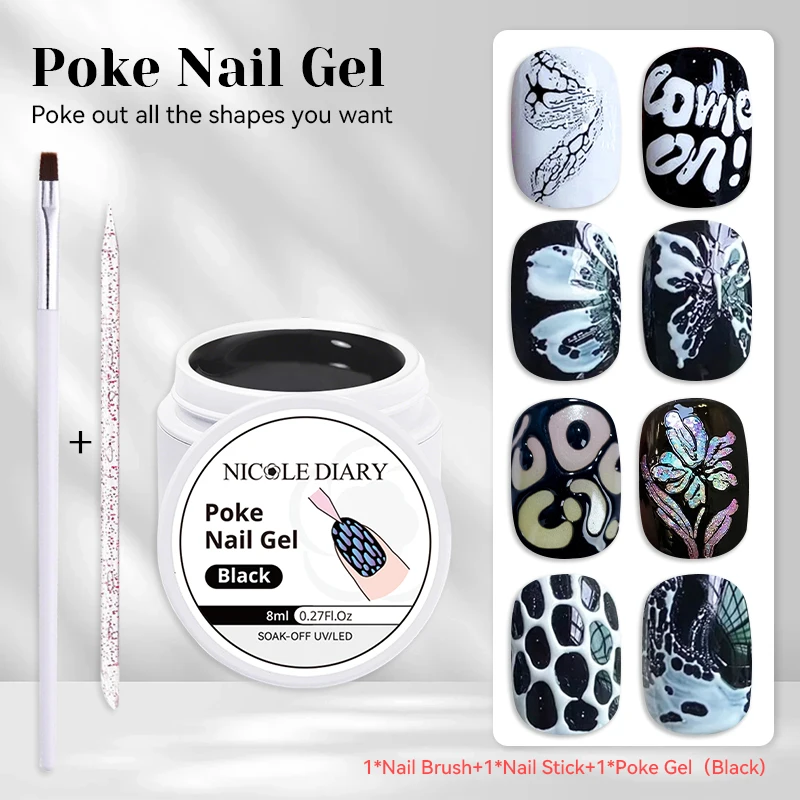 Żel budujący do paznokci NICOLE DIARY – biały, nieprzywierający 3D Poke gel set02