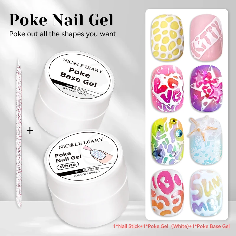 Żel budujący do paznokci NICOLE DIARY – biały, nieprzywierający 3D Poke gel set03