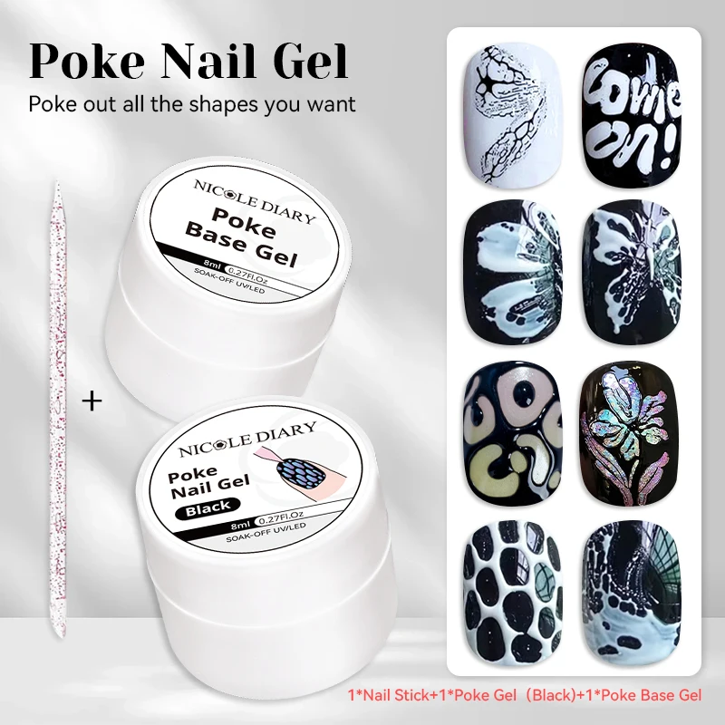 Żel budujący do paznokci NICOLE DIARY – biały, nieprzywierający 3D Poke gel set04