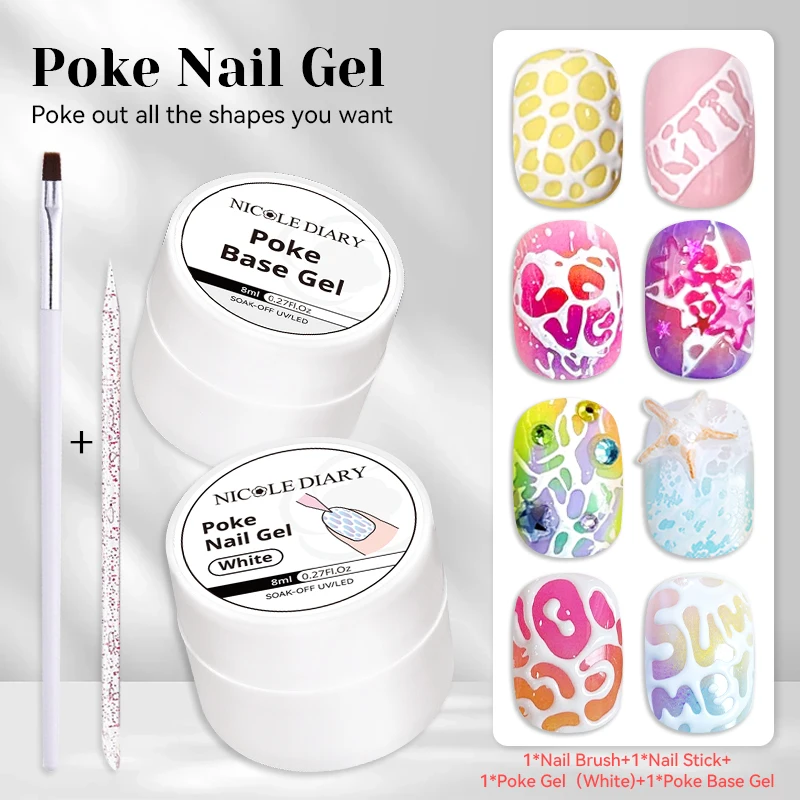 Żel budujący do paznokci NICOLE DIARY – biały, nieprzywierający 3D Poke gel set05