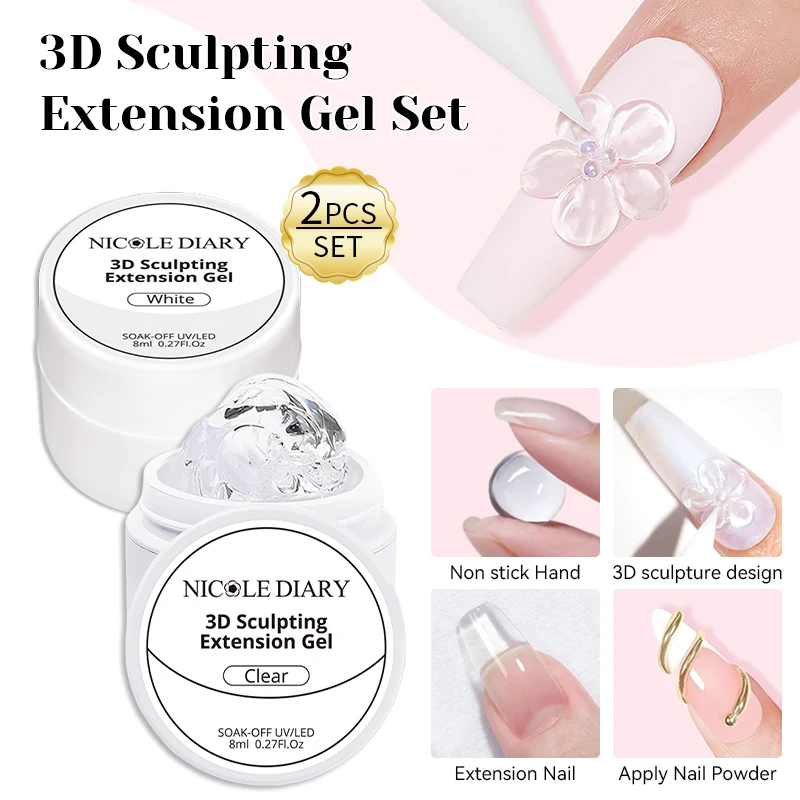 Żel budujący do paznokci NICOLE DIARY - biały, nieprzywierający 3D Set 03