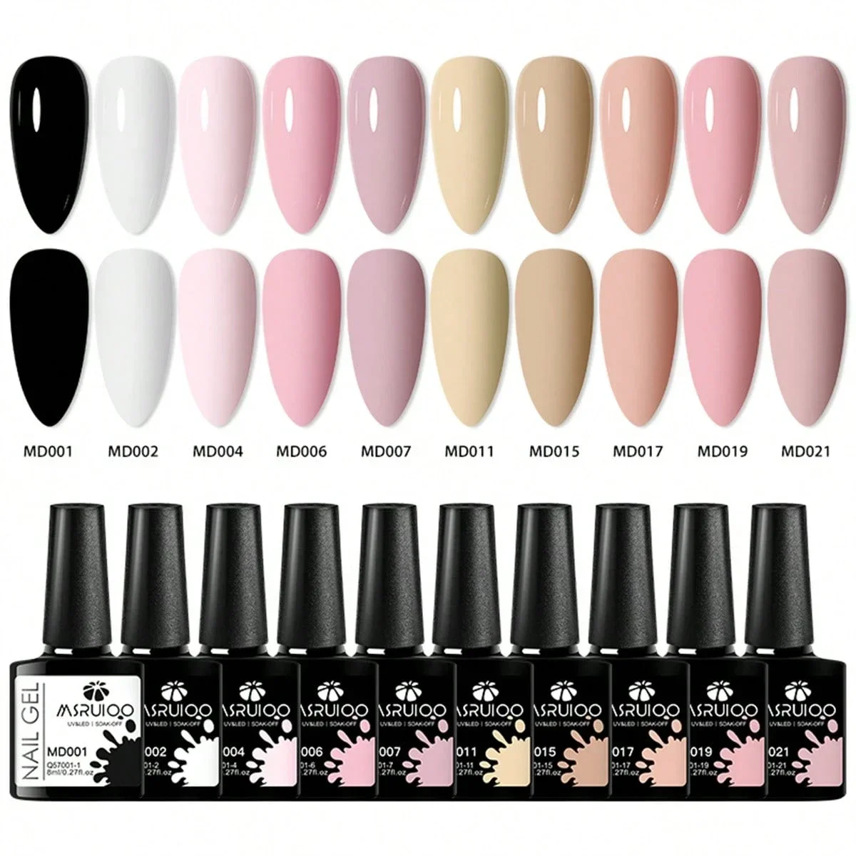 Zestaw 10 lakierów hybrydowych bez HEMA do manicure UV/LED Khaki