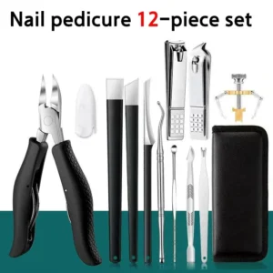 Zestaw 12 narzędzi do manicure i pedicure w etui Czarny