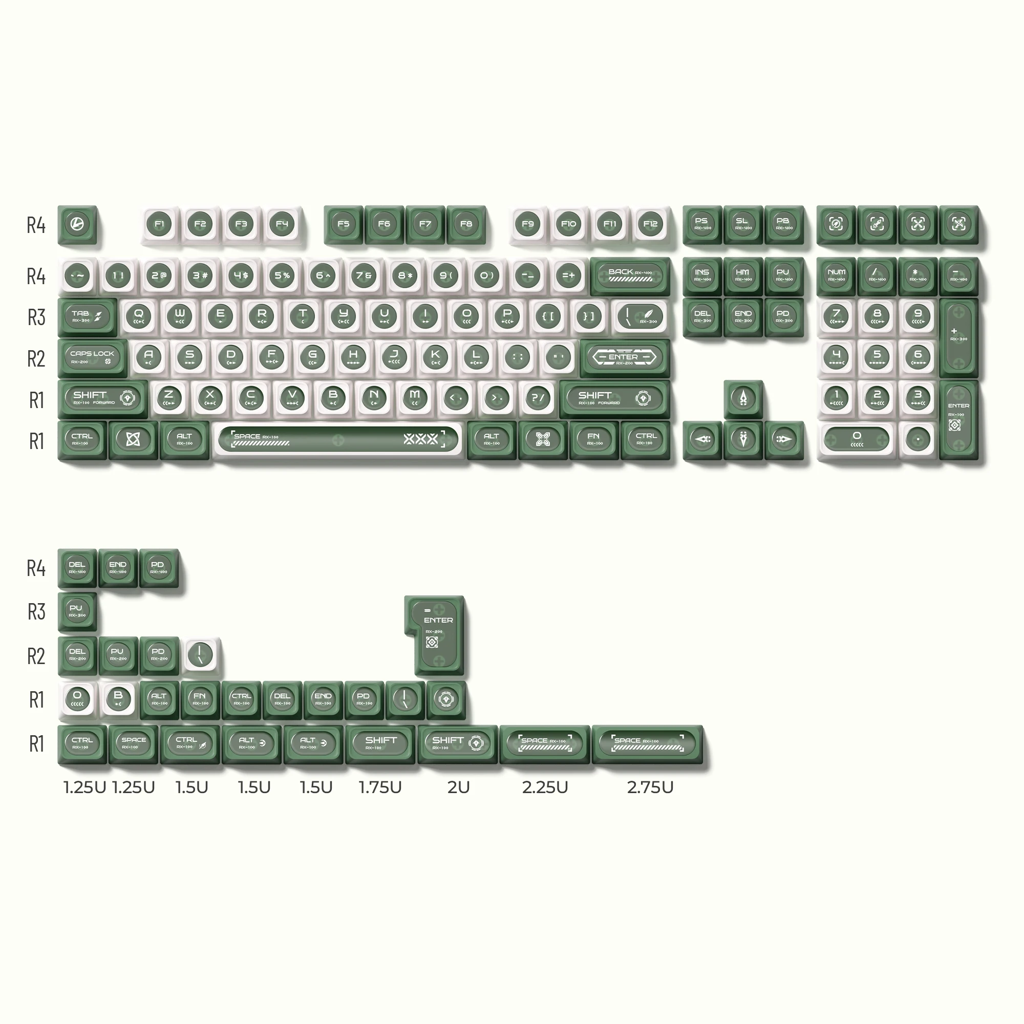 Zestaw 136 keycapów PBT Double Shot z podświetleniem Zielony