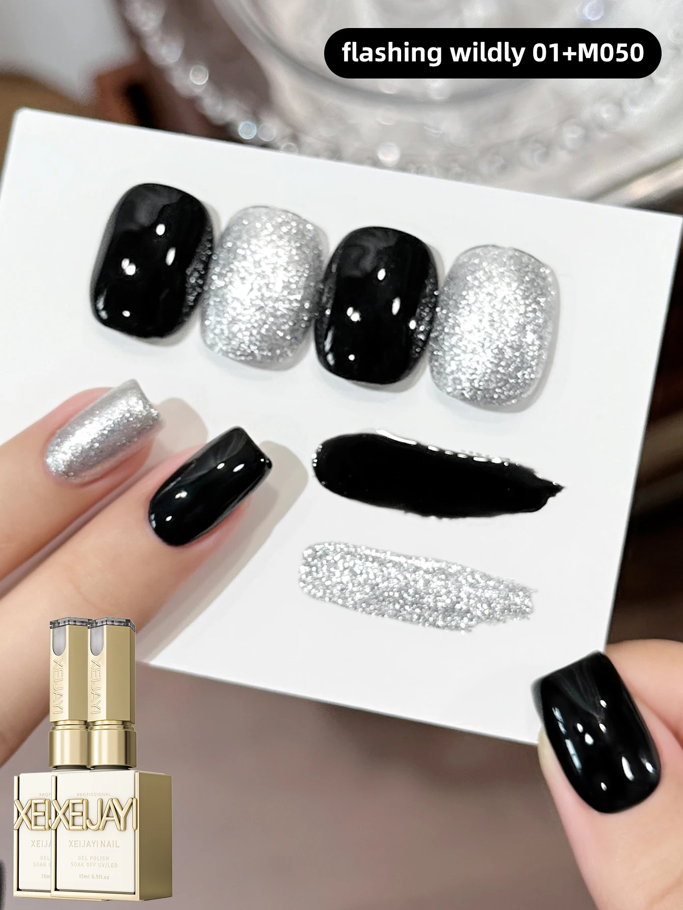 Zestaw 2 brokatowych lakierów żelowych z cekinami do nail artu Wielo