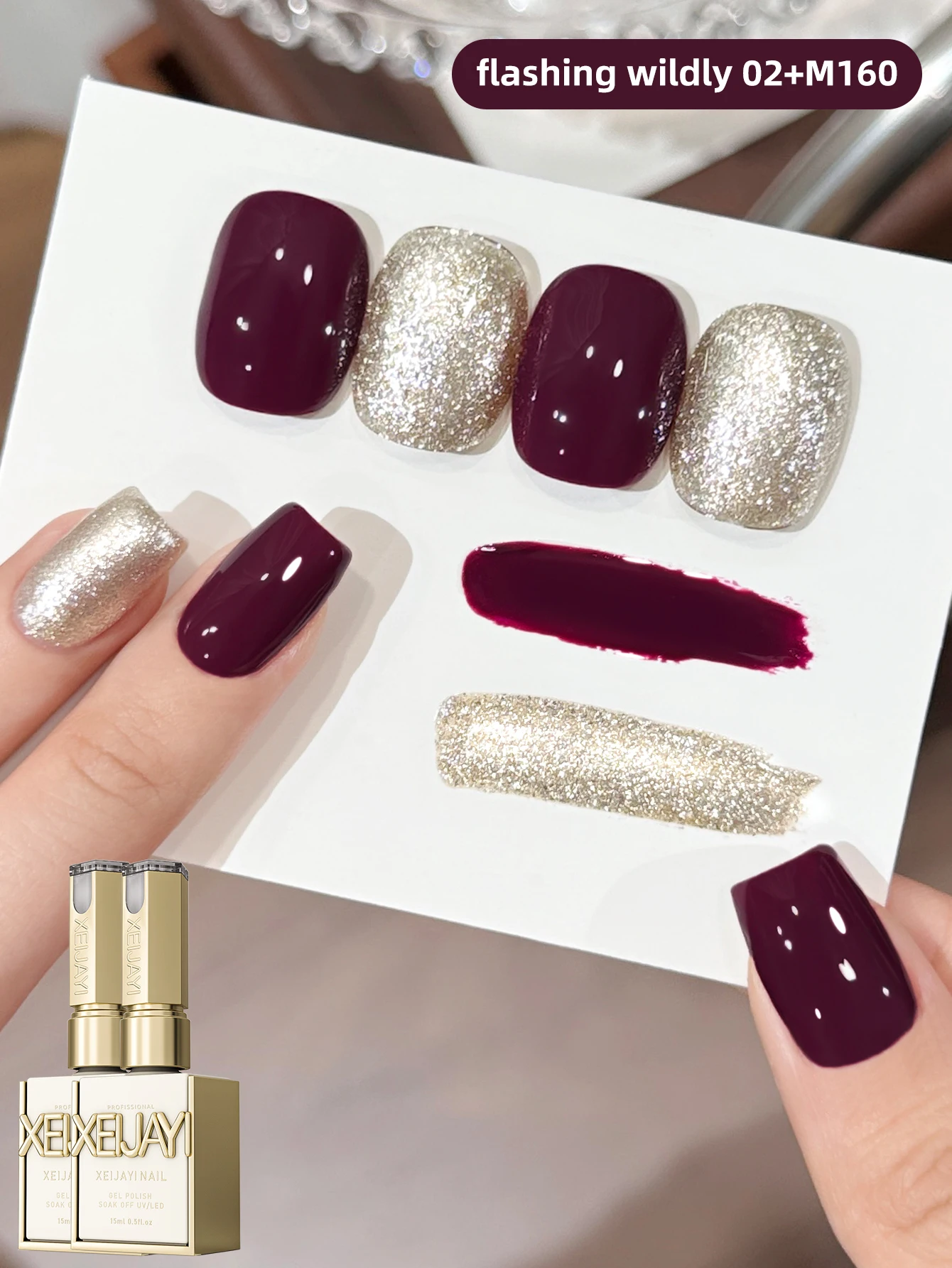 Zestaw 2 brokatowych lakierów żelowych z cekinami do nail artu Zielony