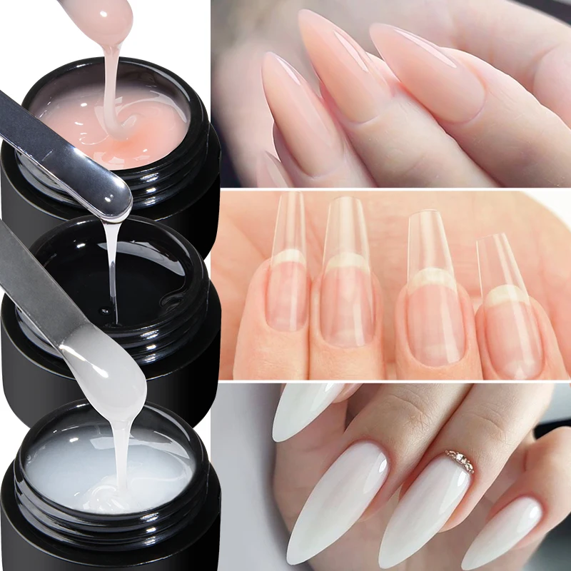Zestaw 3 żeli do przedłużania paznokci MTSSII - clear, nude, biały Czarny