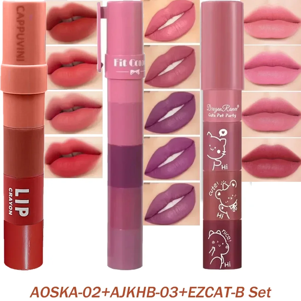 Zestaw 4w1 matowe pomadki kredkowe do ust Czarny
