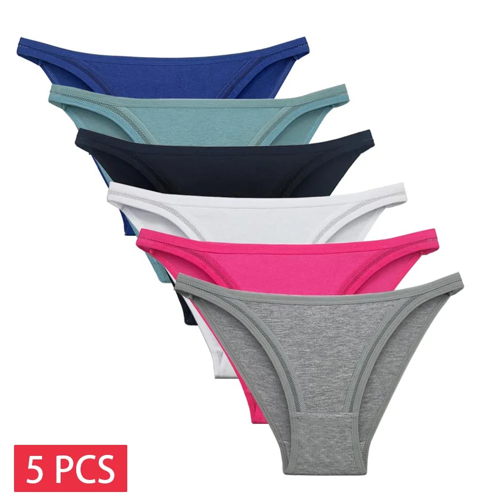 Zestaw 5 bawełnianych majtek z koronką niski stan – figi damskie M–XL Khaki