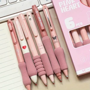 Zestaw 6 żelowych długopisów Kawaii 0,5 mm chowanych — czarny wkład Czarny