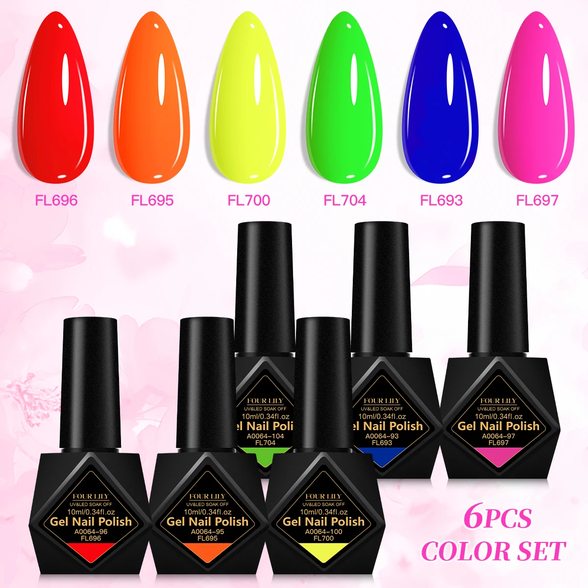 Zestaw 6 lakierów hybrydowych 10 ml bez HEMA - letni manicure Zh25055