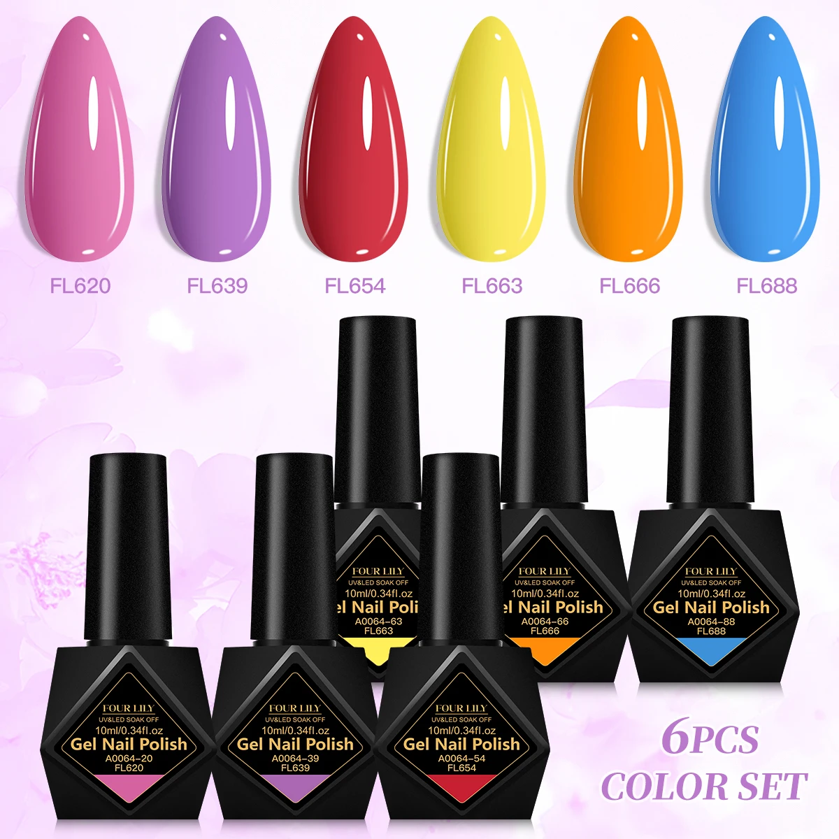 Zestaw 6 lakierów hybrydowych 10 ml bez HEMA - letni manicure Zh25056