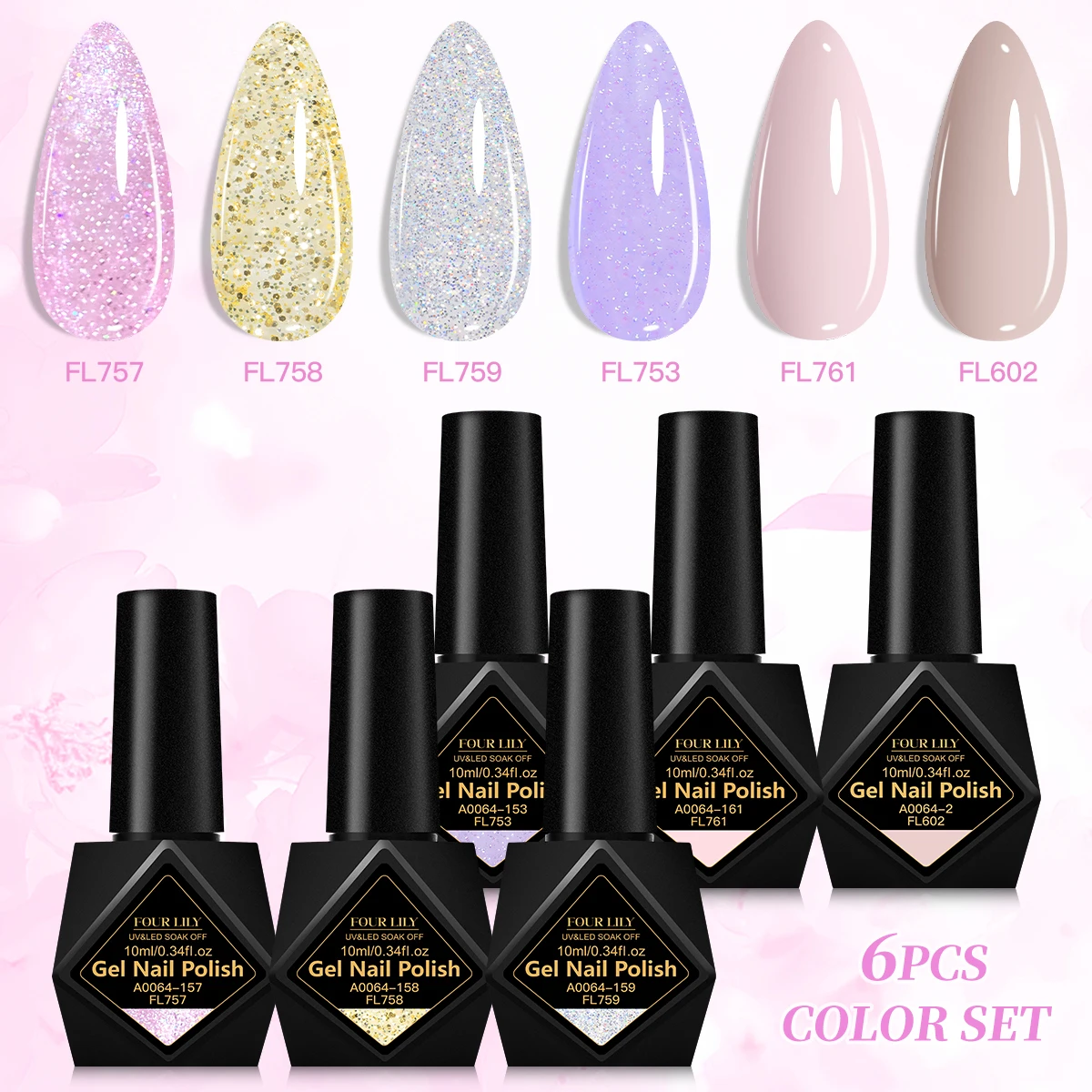 Zestaw 6 lakierów hybrydowych 10 ml bez HEMA - letni manicure Zh25057