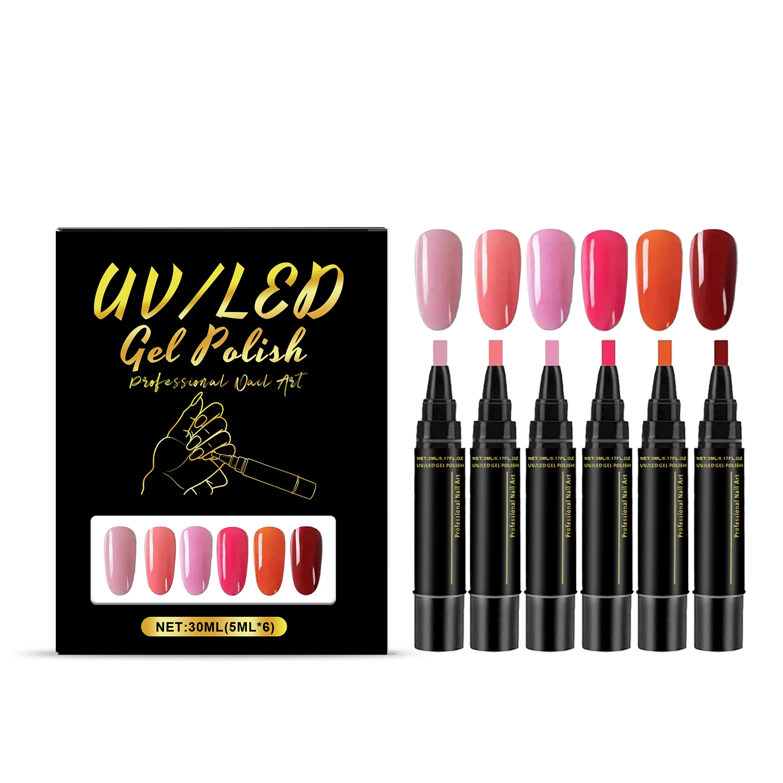 Zestaw 6 lakierów hybrydowych 5 ml do zdobienia paznokci Set 1