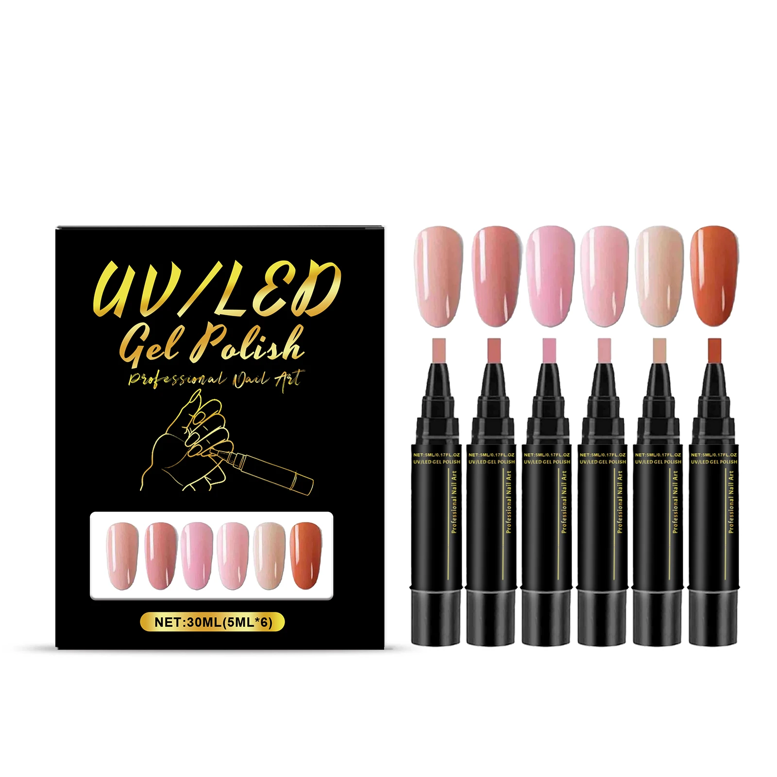 Zestaw 6 lakierów hybrydowych 5 ml do zdobienia paznokci Set 2