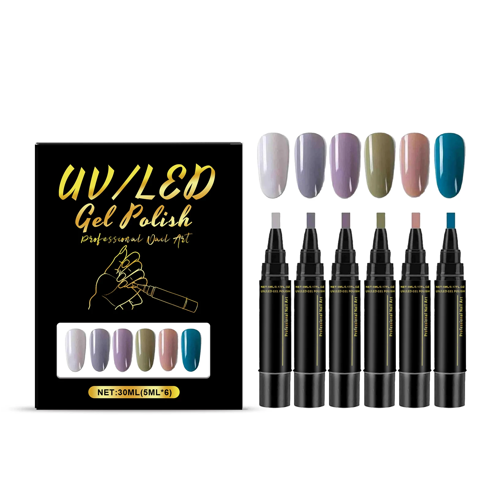 Zestaw 6 lakierów hybrydowych 5 ml do zdobienia paznokci Set 4
