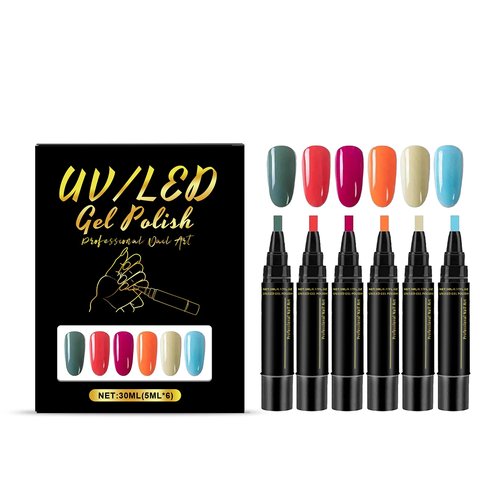 Zestaw 6 lakierów hybrydowych 5 ml do zdobienia paznokci Set 5