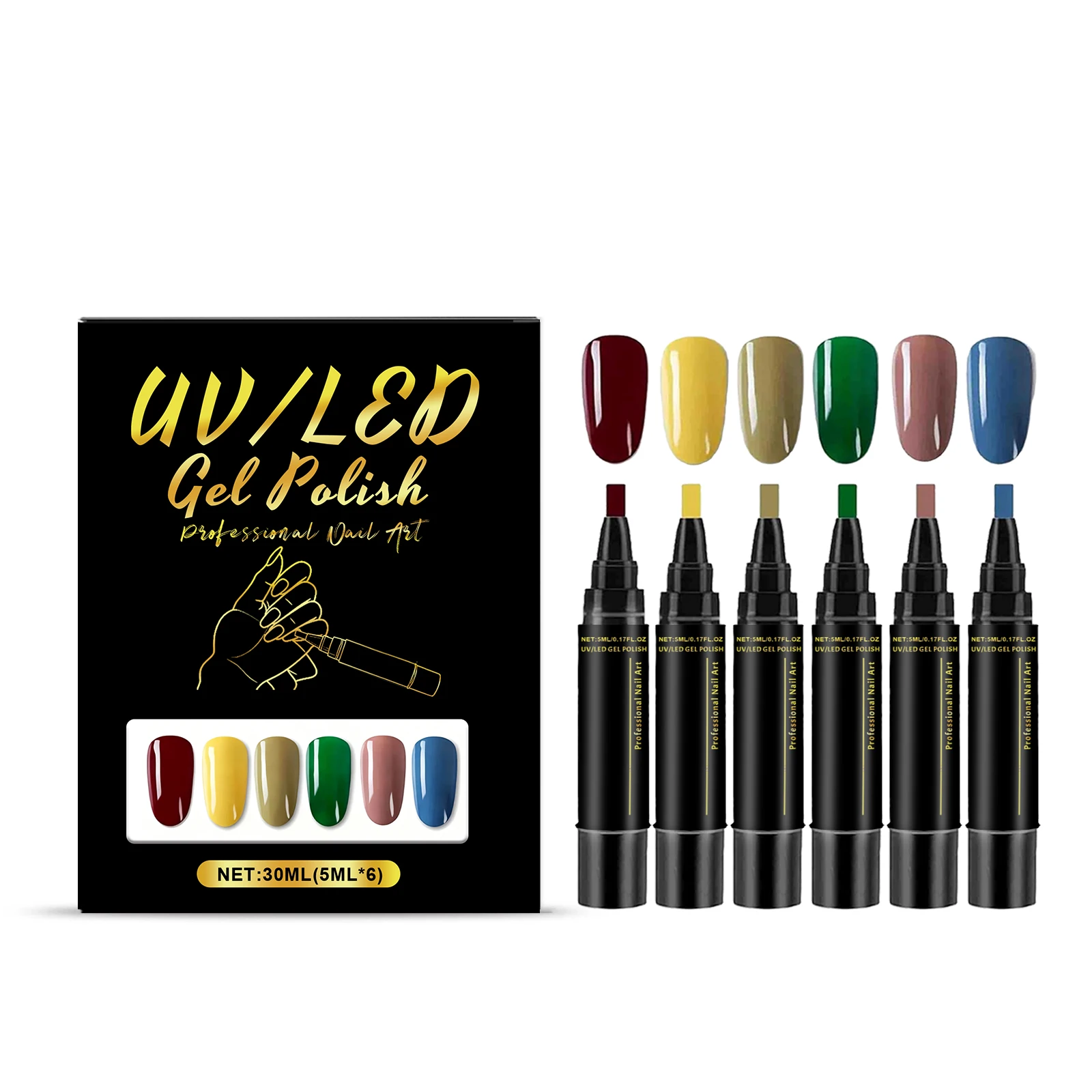 Zestaw 6 lakierów hybrydowych 5 ml do zdobienia paznokci Set 6