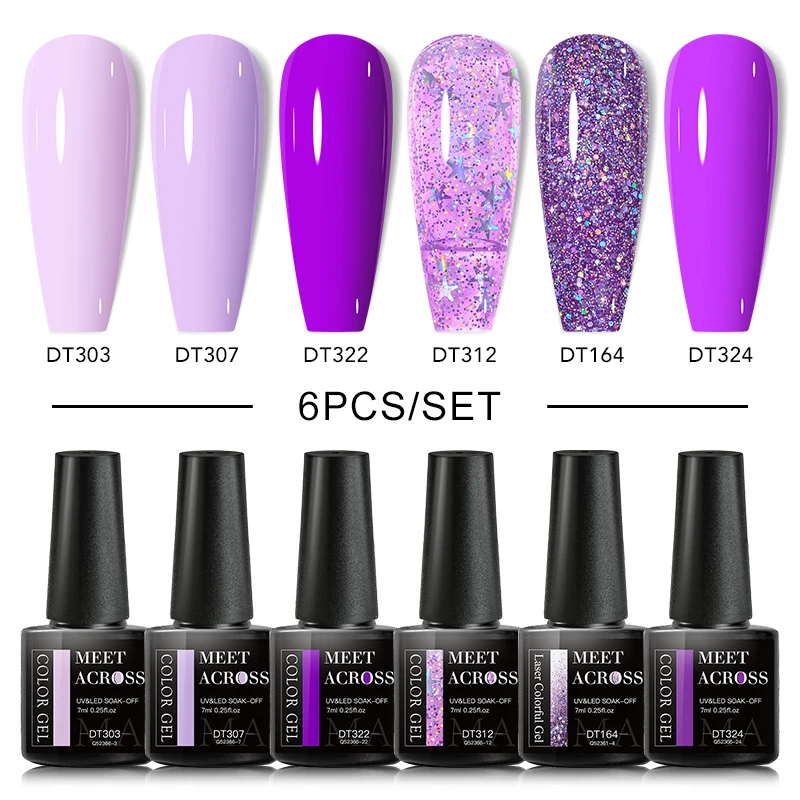 Zestaw 6 lakierów hybrydowych z brokatem i top coat mat żółty