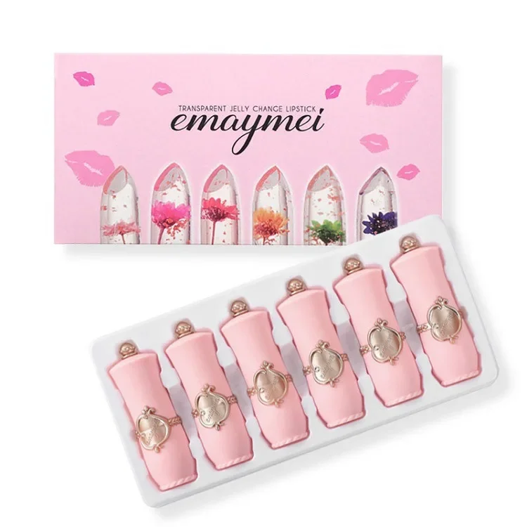 Zestaw 6 szminek z suszonymi kwiatami Jelly Crystal — zmiana koloru Khaki