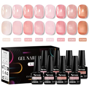 Zestaw 8 lakierów hybrydowych Jelly Nude z pudełkiem Zielony