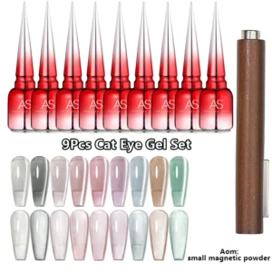 Zestaw 9 magnetycznych lakierów hybrydowych kocie oko 15 ml Aom set