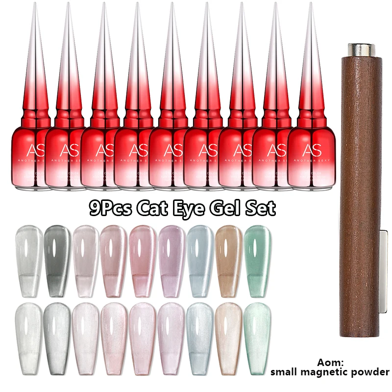 Zestaw 9 magnetycznych lakierów hybrydowych kocie oko 15 ml Aom set