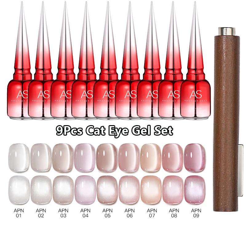 Zestaw 9 magnetycznych lakierów hybrydowych kocie oko 15 ml Apn set