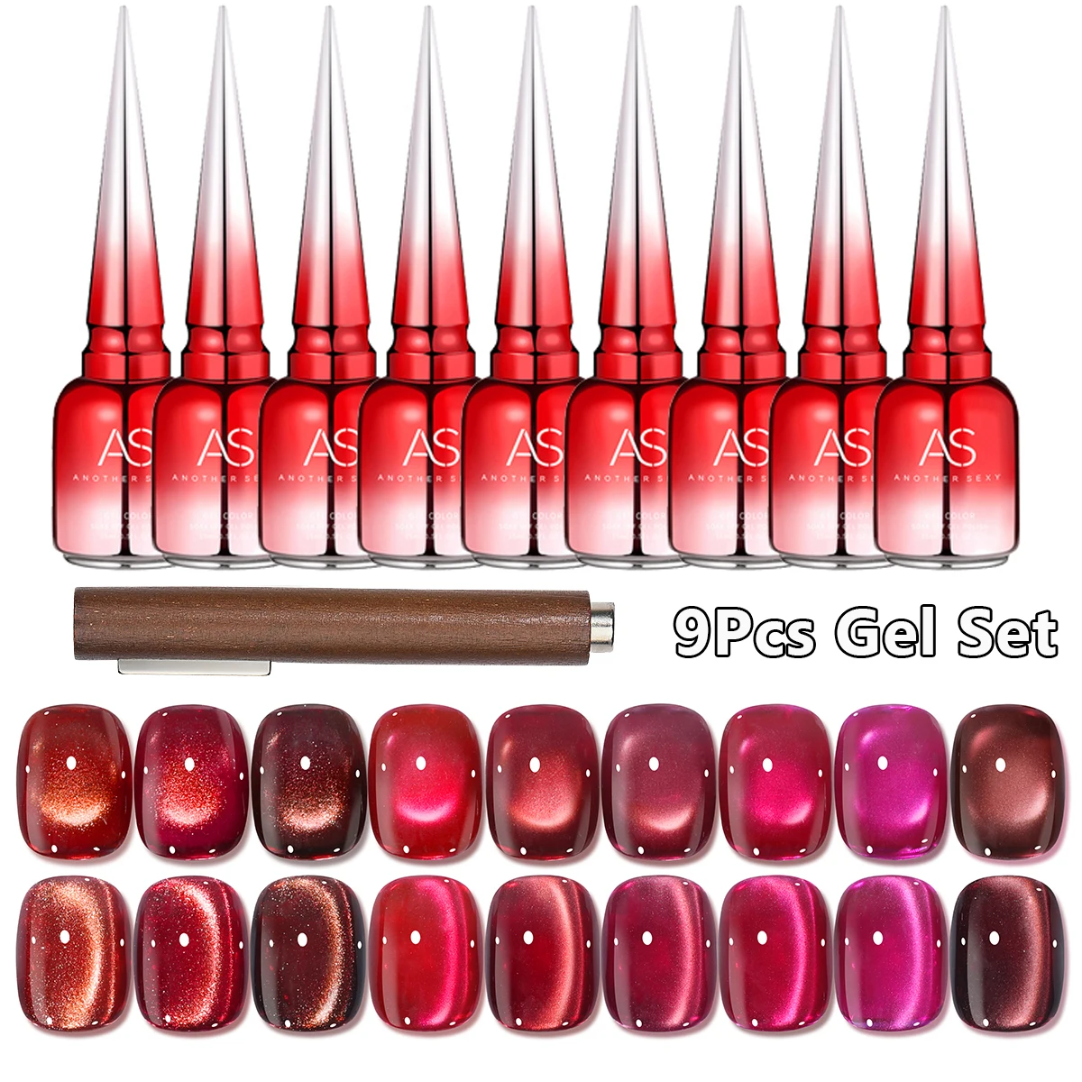Zestaw 9 magnetycznych lakierów hybrydowych kocie oko 15 ml Arw set