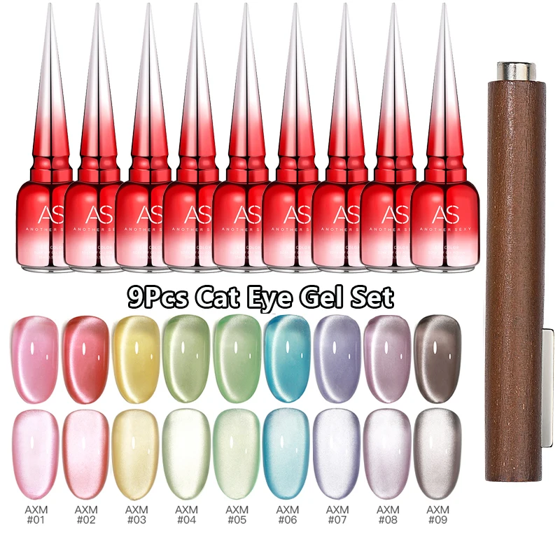 Zestaw 9 magnetycznych lakierów hybrydowych kocie oko 15 ml Axm set