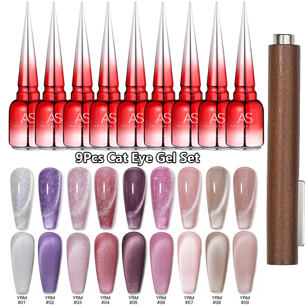 Zestaw 9 magnetycznych lakierów hybrydowych kocie oko 15 ml Yrm 1 9