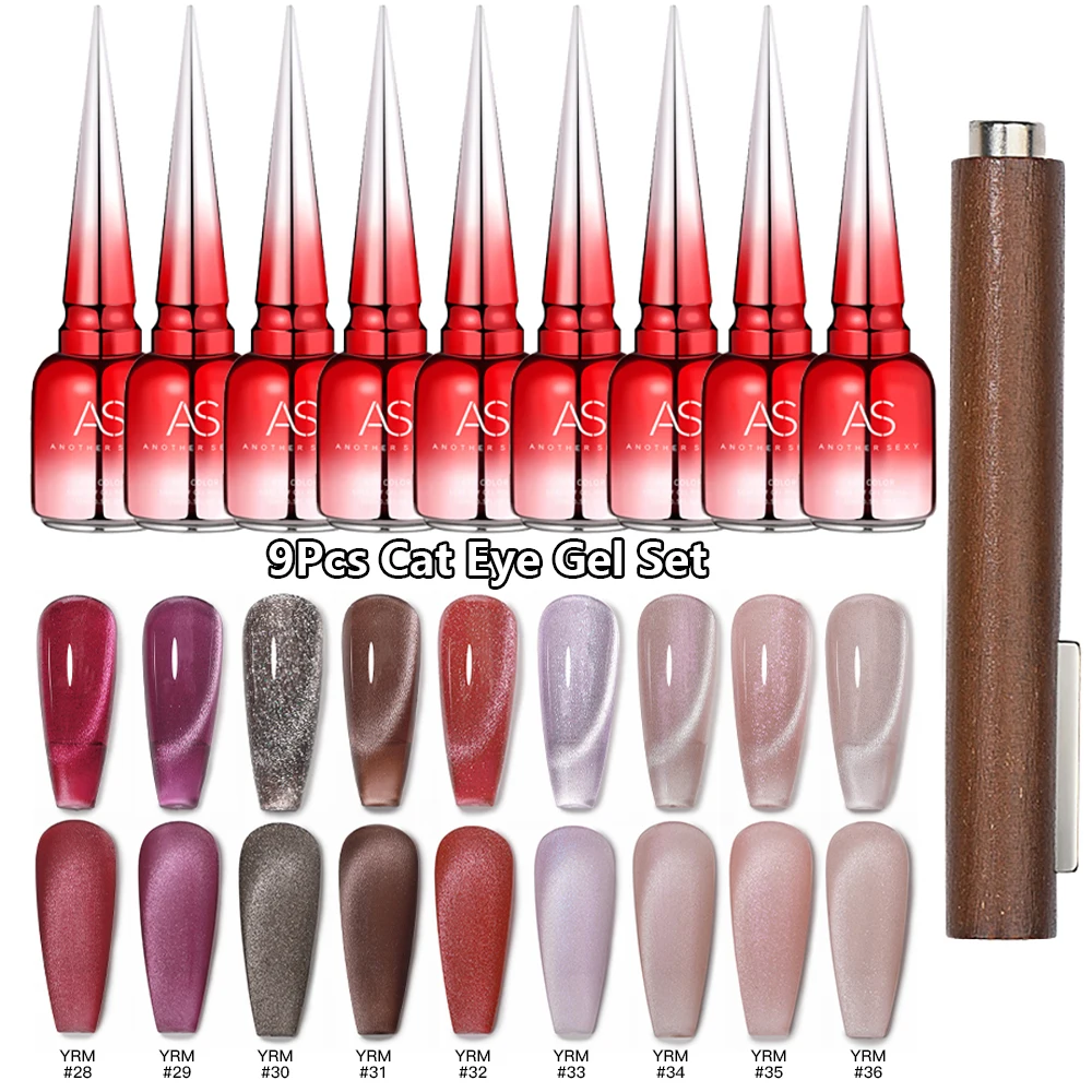 Zestaw 9 magnetycznych lakierów hybrydowych kocie oko 15 ml Yrm 28 36